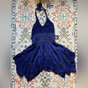 Women’s Large Navy Blue Halter Handkerchief Dress